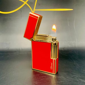 High End Lighter, Red & Gold, Butane Refillable with Side Flint.