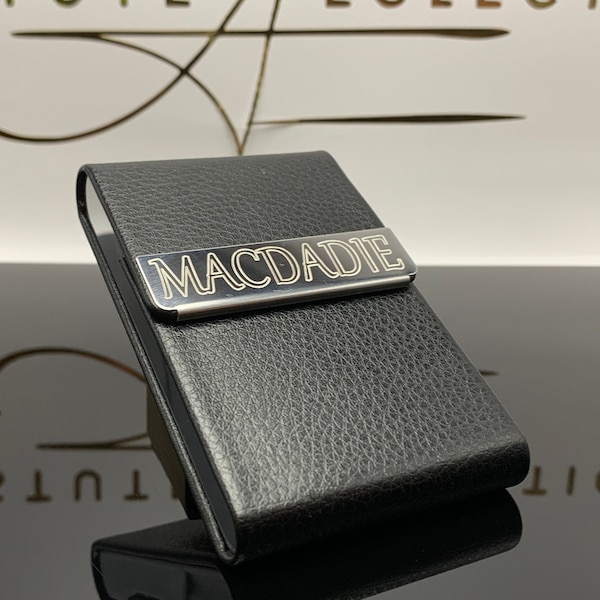 Personalised Cigarette Case or Business Card Holder, Luxury Leather & Stainless Steel With Free Engraving of Your Choice.