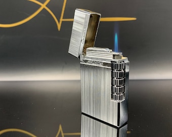 Flint Ignition Jet Lighter, Refillable Butane Flip Top Jet Torch with Adjustable Blue Flame