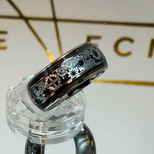 Mens Mechanical Gear Ring, Silver Tungsten With Carbon Fiber & Wood ...