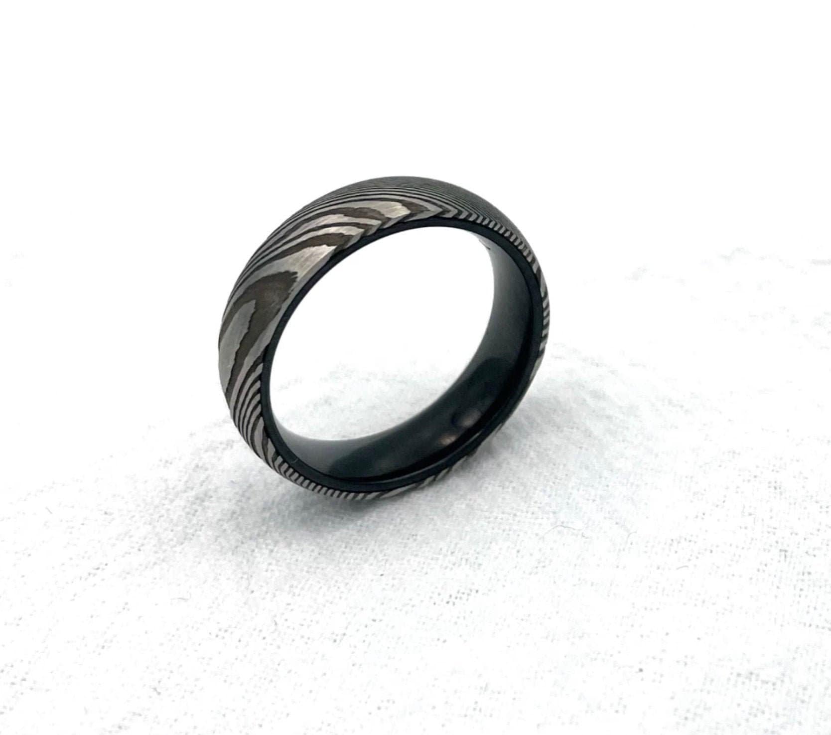 Mens Damascus Ring With Stainless Steel Inner 6mm Genuine Etsy UK