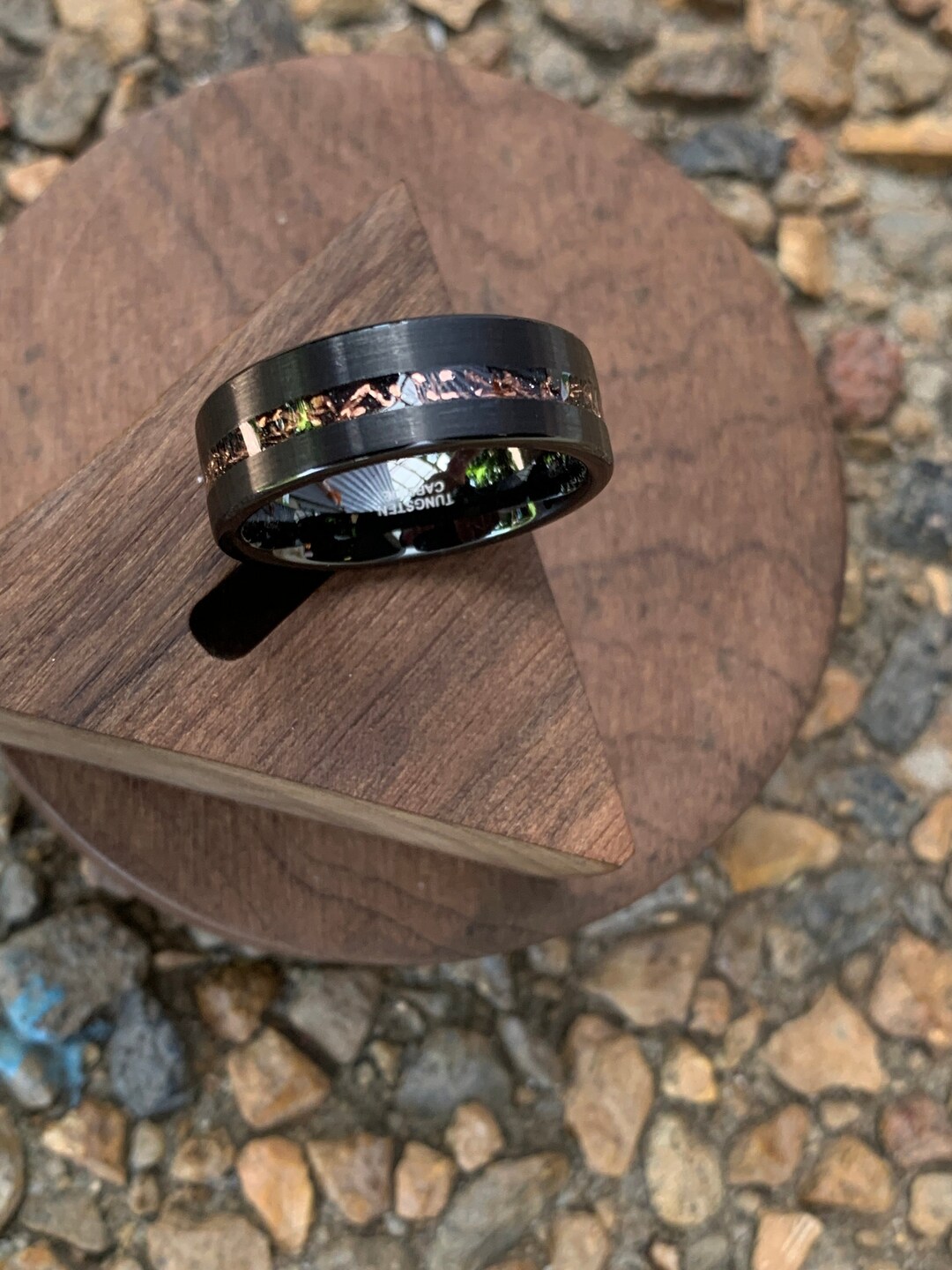 Men's Wedding Band, Black Tungsten Ring With Copper Foil Laid in Centre ...