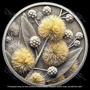Arquivo digital de design de moeda de flor de acácia - Gravação a laser - Arte floral em moeda - Download instantâneo - EDC Lembrança australiana.