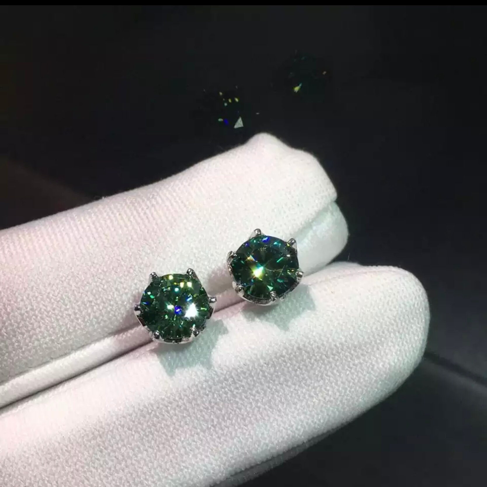 Green Moissanite Stud Earrings sterling silver 0.5cts each Etsy