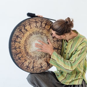 Shamanic Circle Vegan Shaman Drum 16-24", Handmade Tunable Medicine Drum for Sound Healing, Meditation, Ritual and Gathering