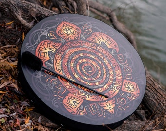 Vegan Shaman Drum: Totem Turtle Design, Tunable Deep Bass