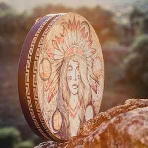 Native Woman Vegan Shaman Drum 16-24", Handmade Tunable Sound Healing Medicine Drum for Sacred Feminine, Earth Ritual and Meditation