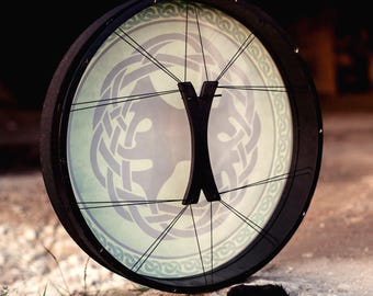 Vegan Shaman Drum 20", Celtic Tree of Life, Handmade Tunable Sound Healing Medicine Drum for Meditation, Ritual & Spiritual Practice