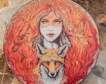 Red Fox Spirit Vegan Shaman Drum 18-24", Handmade Tunable Sound Healing Medicine Drum for Meditation, Animal Spirit and Wild Energy