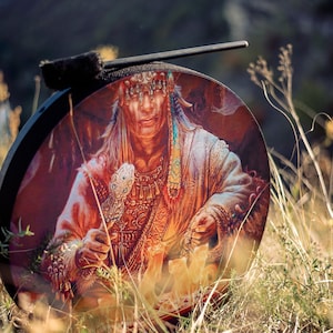 Tunable Drum &quot;Shaman&#39;s Fire Spirits&quot;, 20&#39;&#39; tunable hand drum, water-resistant membrane, sound healing drum, deep bass sound, nordic drum