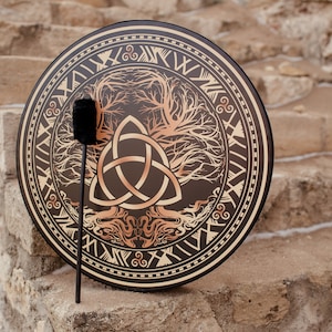 Sacred Celtic Drum &quot;Trinity Knot&quot;, viking instrument, shamanic healing tool, deep bass sound, warrior drum huge, scandinavian men gift