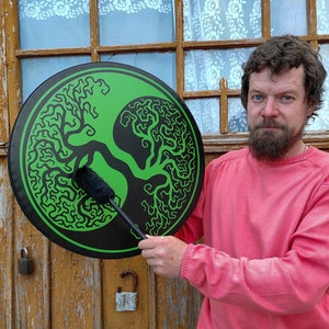 Vegan Shaman Drum “Tree of Life Yin/Yang”, sacred sound healing tool, deep bass celtic druid drum, tunable frame drum 20’’