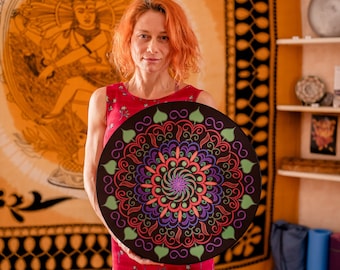 Sacred Vegan "Heart Chakra" mandala drum 16'', sound healing tool, medicine drum, low sound hard membrane, woman yoga drum