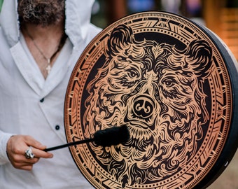 Vegan Shaman "Bear Drum", deep bass instrument, sound healing tool, tunable membrane, medicine frame drum, viking gift