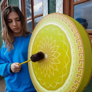 Torus Star Vegan Shaman Drum 18-20", Handmade Tunable Sound Healing Medicine Drum for Sacred Geometry, Energy Flow and Meditation