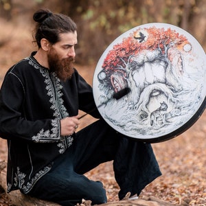 Shaman Vegan &quot;Druid Drum&quot;, sound healing instrument, water resistant membrane, huge frame drum, deep bass sound, sacred celtic drum