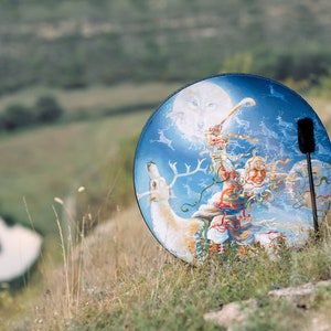 Tunable Vegan Drum &quot;Shamanic Journey&quot;, hand drum 22&#39;&#39;, sound healing instrument, water resistant membrane, medicine drum, deep bass sound