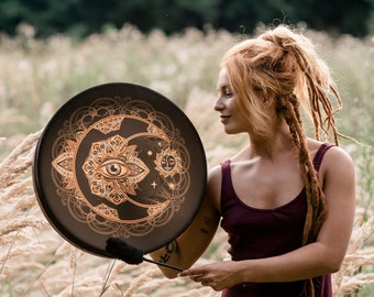 Vegan Shaman "Alchemical Moon Drum" 18’’, sound healing tool, tunable membrane, woman frame drum, medicine instrument