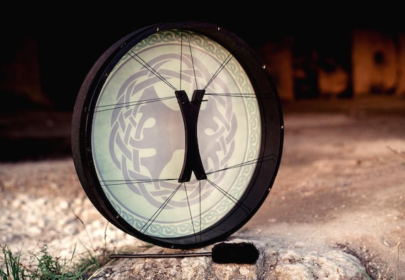 Vegan Shaman Drum 20", Celtic Tree of Life, Handmade Tunable Sound Healing Medicine Drum for Meditation, Ritual & Spiritual Practice