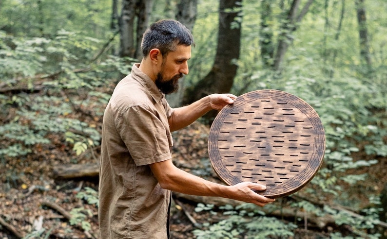 Sound Healing Tool Water-Fall Disk, Meditative Instrument, 60 seconds long relaxing sound, similar to rainstick rain disk or ocean drum storm-parallel lines