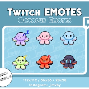 Cute Octopus Emotes, Reversible Stuffed Animal Mood Octopus emotes for Twitch and Discord, Instant Download