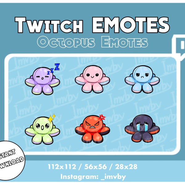 Süße Octopus Emotes, Wendestofftier Stimmungs Octopus emotes für Twitch und Discord, sofort Download