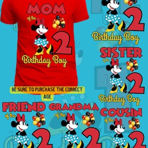 Mickey Matching Family Birthday Shirt Designs Age 2, Mickey Birthday Boy Design, Family Matching Shirts, Birthday Boy Turns 2 Mickey PNG
