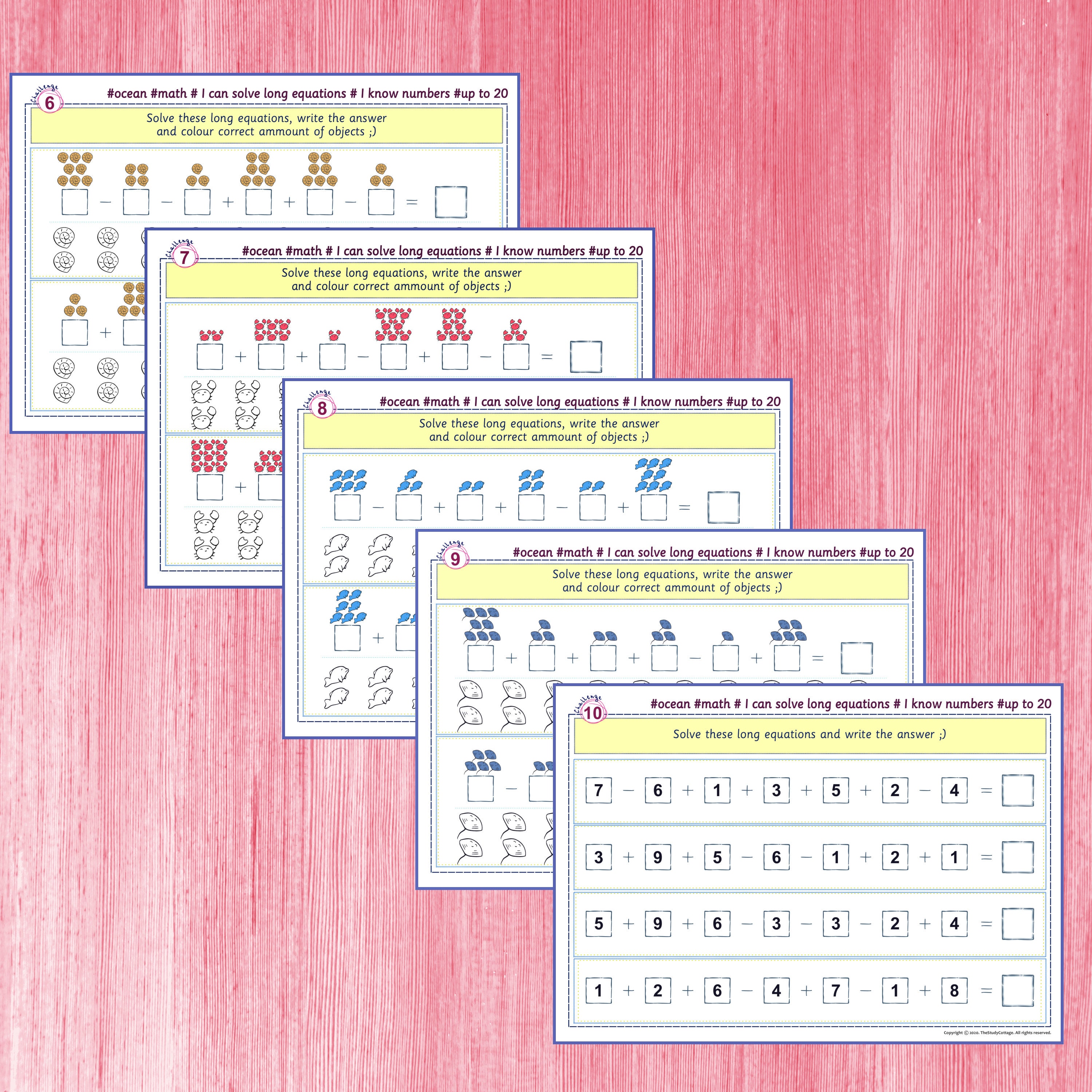 Long equations 15 math worksheets addition subtraction | Etsy