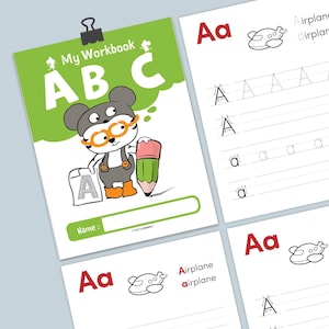 4 juegos de alfabetos divertidos y fáciles de escribir a mano en formato PDF, hojas de trabajo para practicar mayúsculas y minúsculas en preescolar, alfabeto inglés imprimible para educación en el hogar