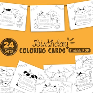 Fun Kids Birthday Printable, Cute Animal Birthday Card, Birthday Party DIY, DIY Kids Classroom, Birthday Card Bundle, 24 Cards & Envelopes