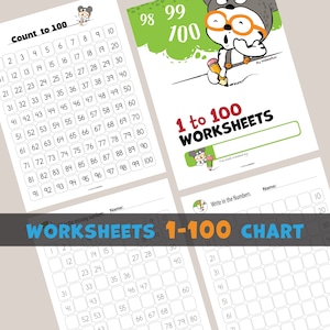 Kids Number 1-100 Worksheet, 100 Writing Template, Chart, Quiz, Preschool Counting 100 Worksheets, Kids Homeschool math, Classroom Printable