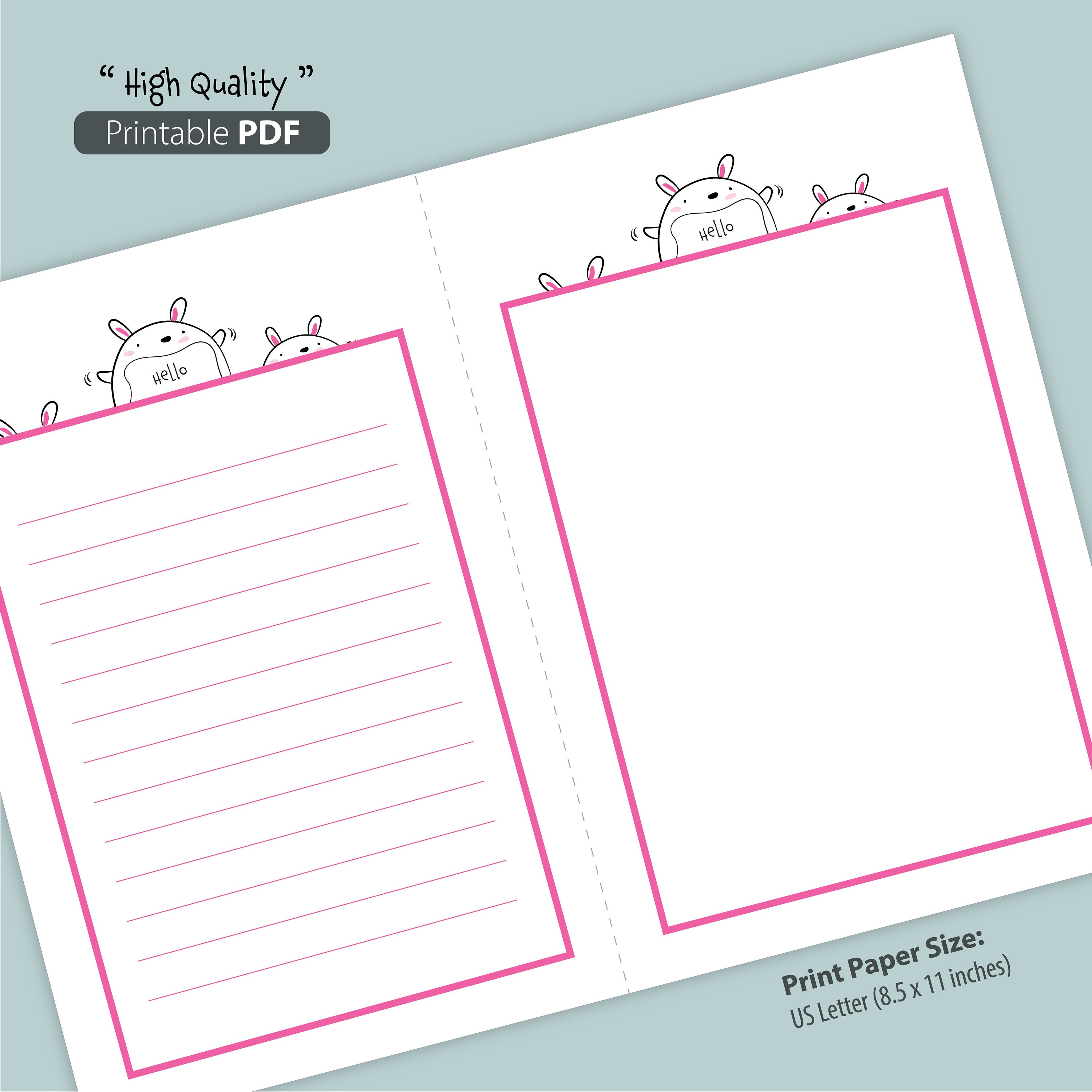 Kids Printable Stationery, Cute Rabbit Stationery Set, Rabbit Writing ...