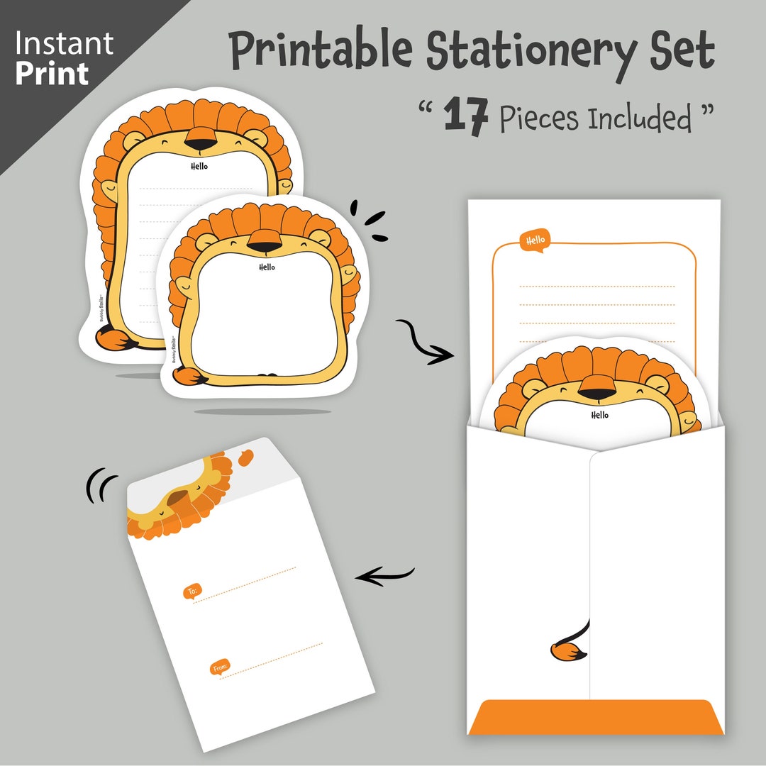 Cute Stationery Printable, Fun Lion Stationery Set, Writing Paper With