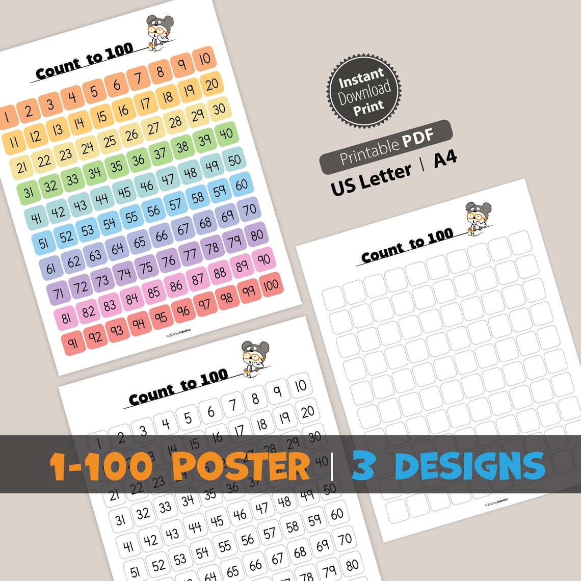 Printable Number 100 Poster, 1-100 Template, 1-100 Chart, Homeschool ...