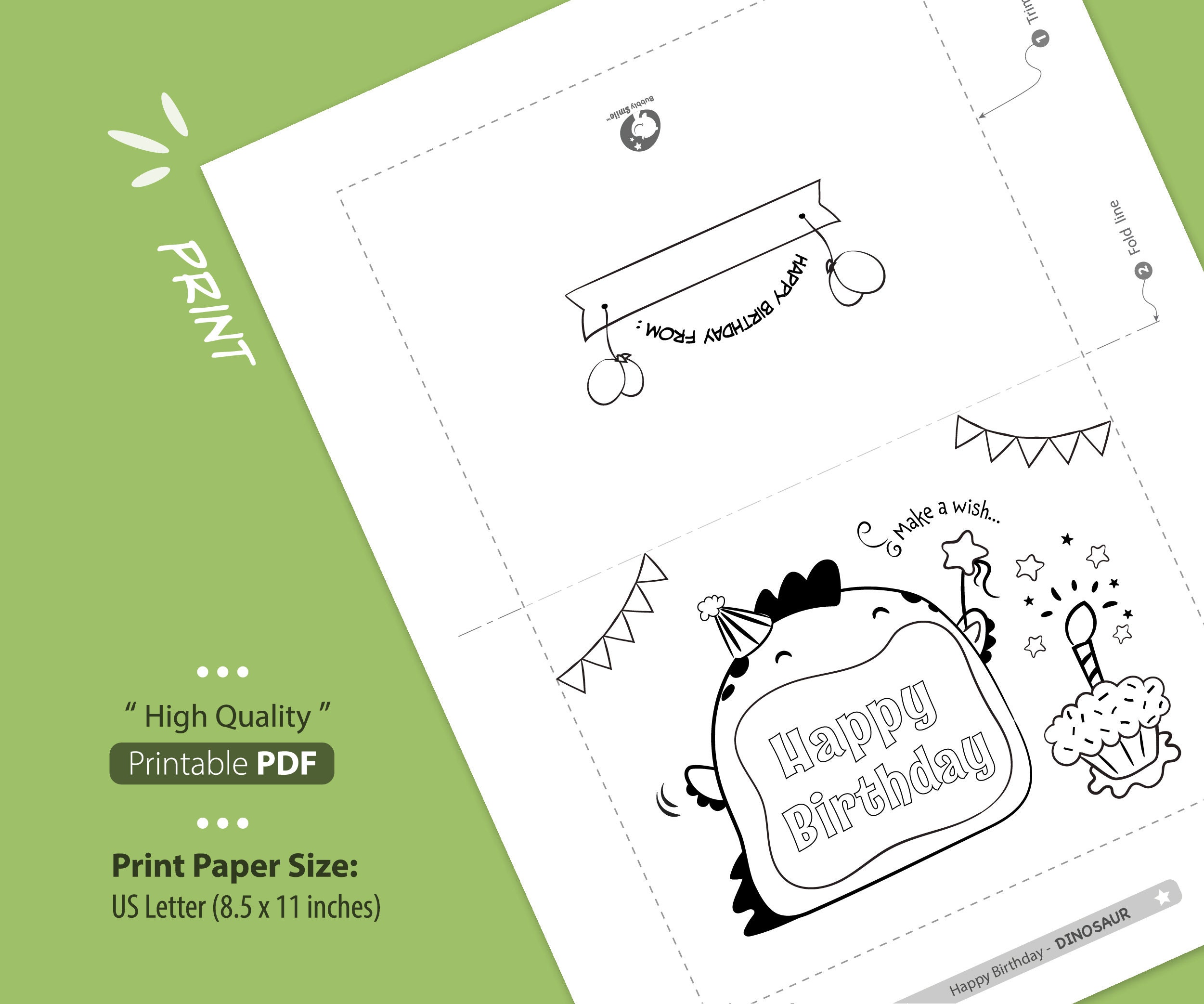 Dinosaur Birthday Card, Printable Kids Coloring Birthday Card, Print ...