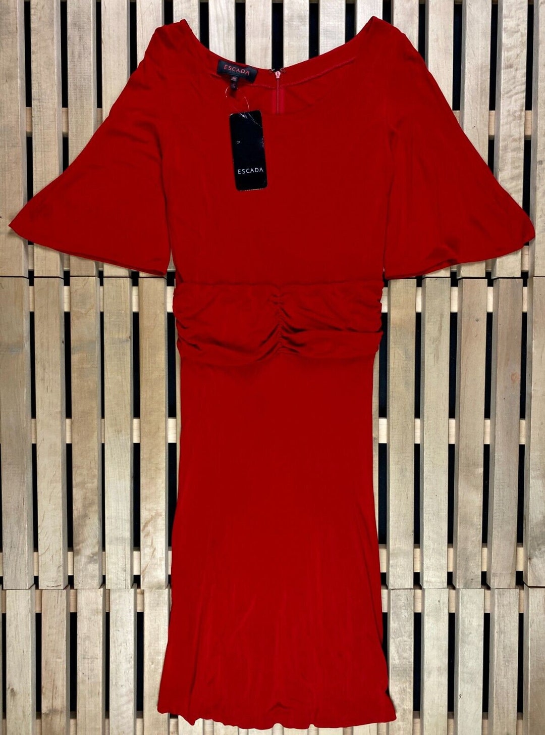 fitted lace wedding dress 1980s Escada Red & White Polka Dot Dress, Sz. S