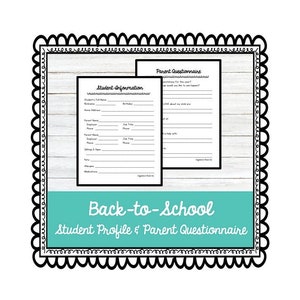 Back-to-School | Student Profile & Parent Questionnaire | Printable