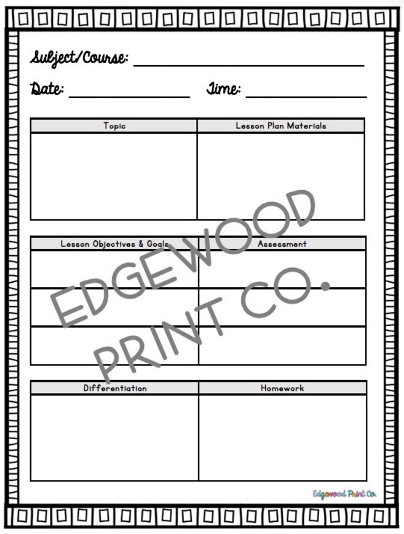Lesson Plan Template | Elementary | Printable - Etsy