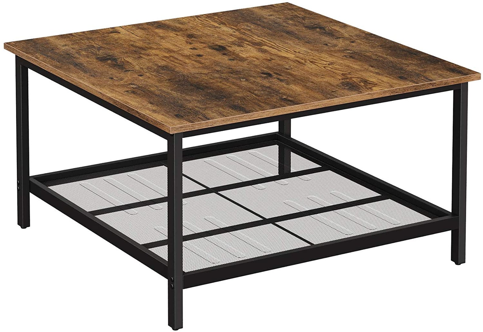 Industrial Square Coffee Table With Mesh Storage Shelf Vintage Etsy