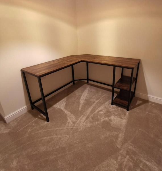 New Large Industrial Style L Shape Corner Desk Metal Frame Etsy