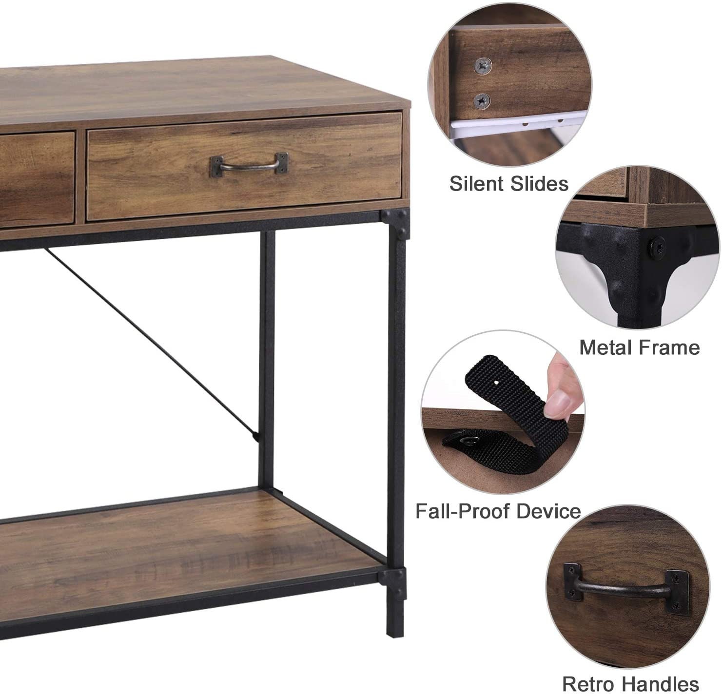 Industrial Style Console Table With 2 Drawers And Storage Etsy