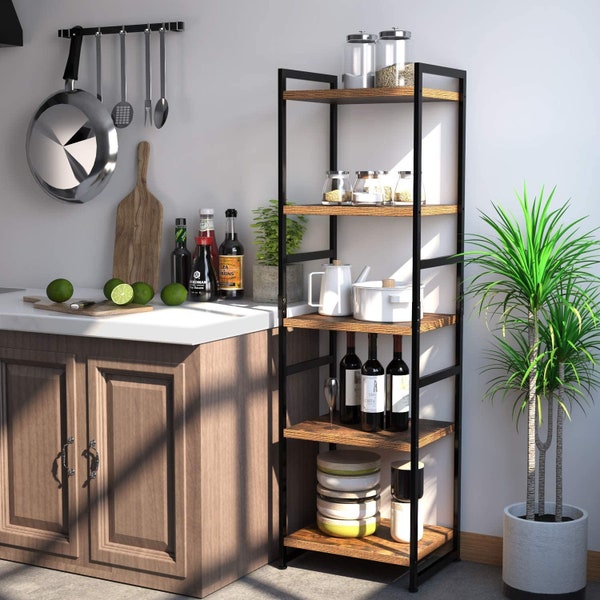 Industrial Style 5 Tier Ladder Shelves Shelving Bookcase Bookshelf Vintage Retro Rustic Brown Home Furniture Storage Unit Cabinet Display