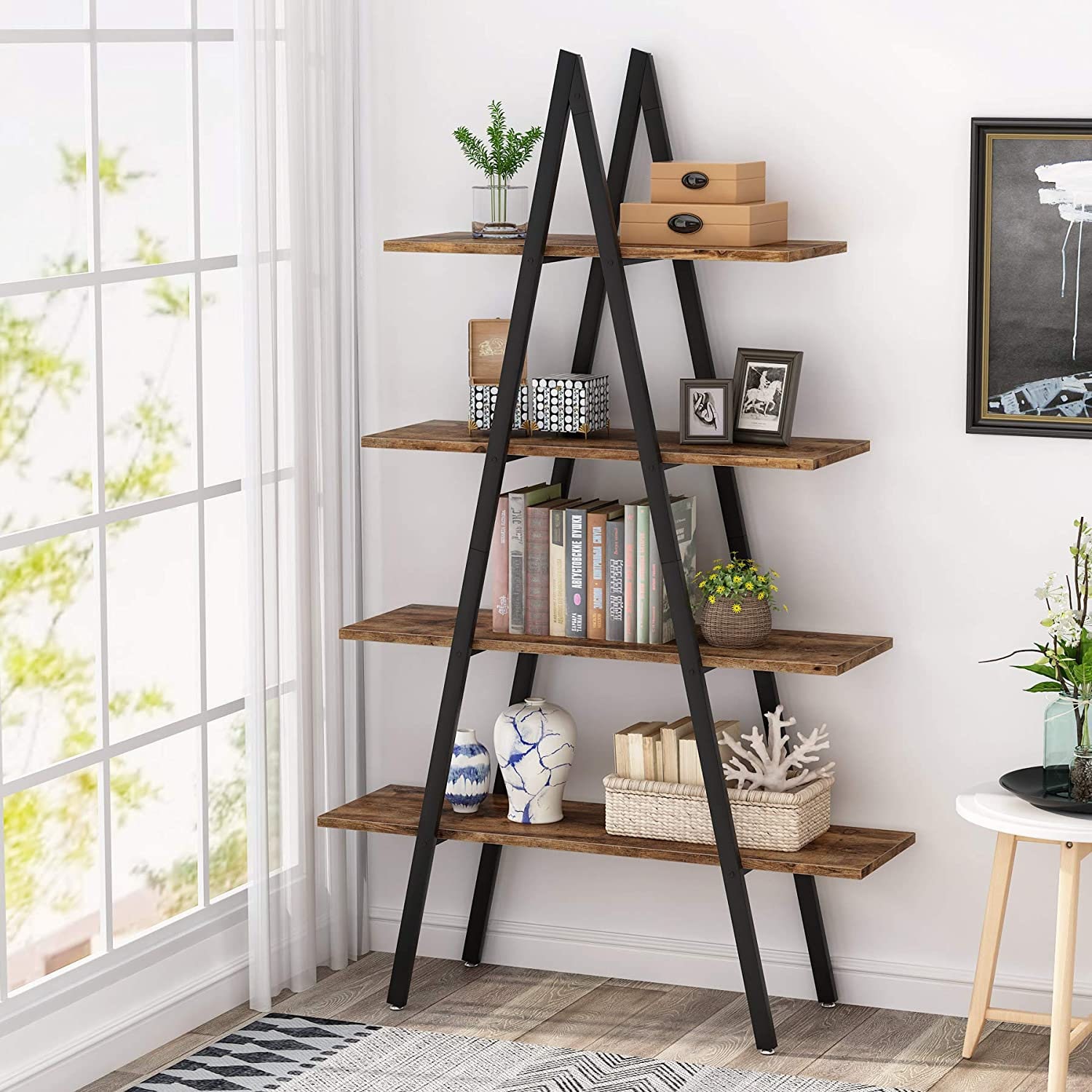 Industrial Style 4Tier Triangle Shaped Bookcase Bookshelves Etsy