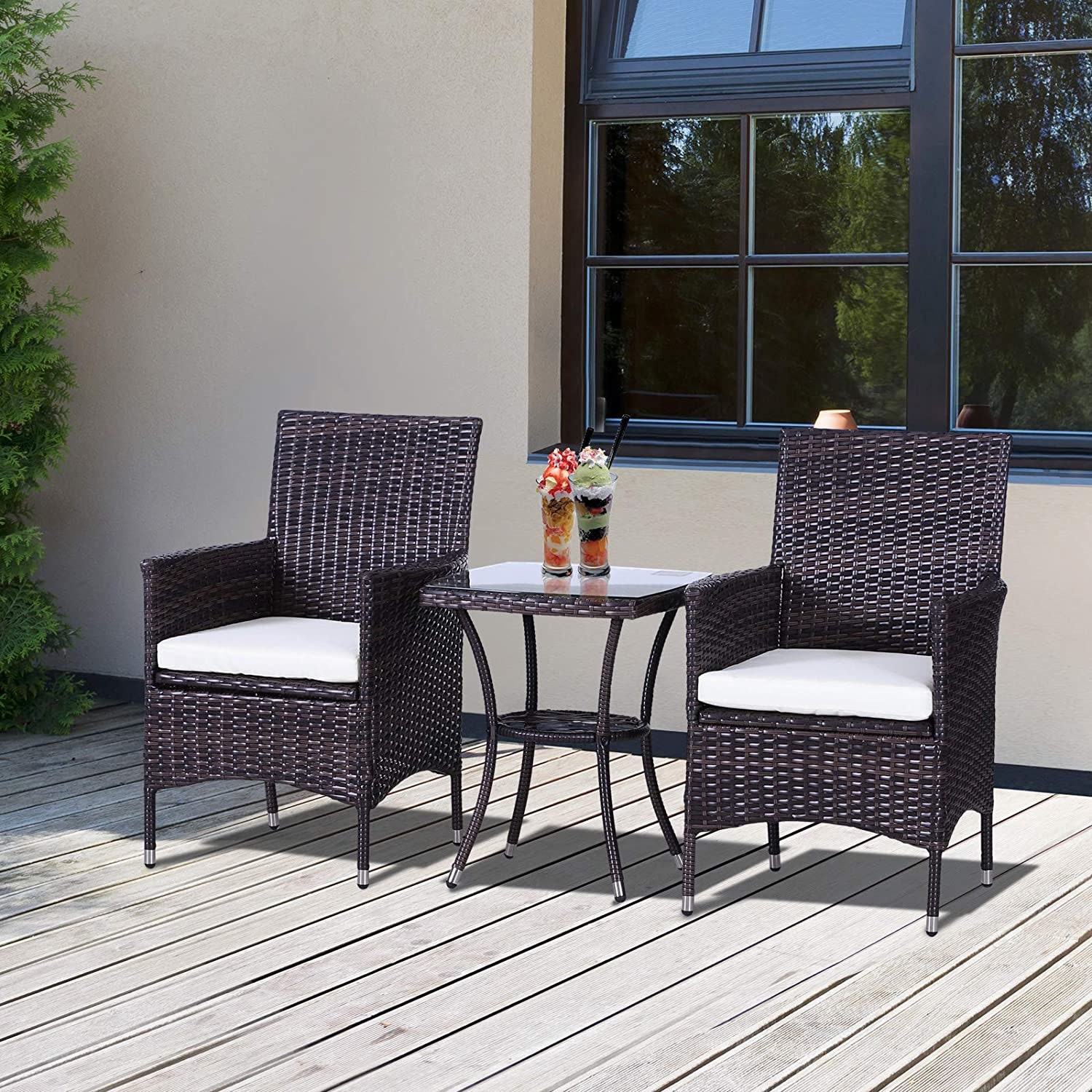 Modern 3 Piece Brown Bistro Rattan Garden Furniture Set With 2 | Etsy