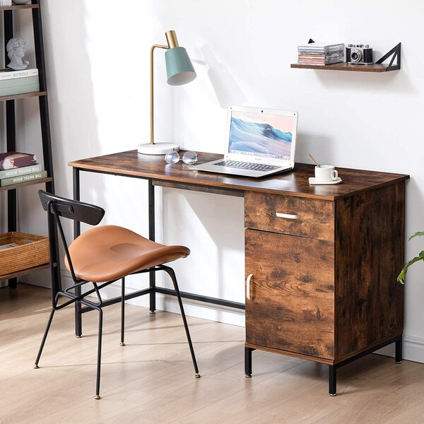 Industrial Style Standard Computer Desk With Drawers & Storage Cabinet Vintage Retro Rustic Brown Home Office Bedroom Furniture Workstation