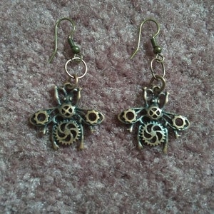 Steampunk bee charm earrings