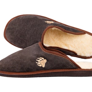 Men's warm leather slippers Suede leather grizzly bear's track