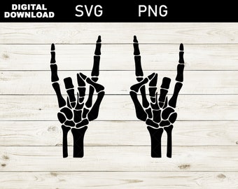 Rock On Bone Hands Skeleton Hands SVG PNG silhouette vector svg png clip art Skull svg, skeleton svg, hand svg, Halloween, Skeleton Hands,
