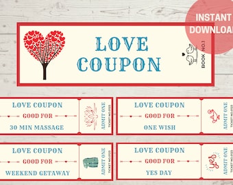 Love Coupon Book | Instant Download | DIY Gift Idea |  Printable Coupons | Valentines day | Anniversary Gift |  Gift For Her | Gift For Him