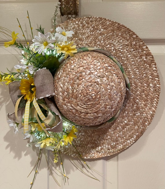 Spring Hanging Hat Wreath With Lights, Spring Floral Wall  display picture 2